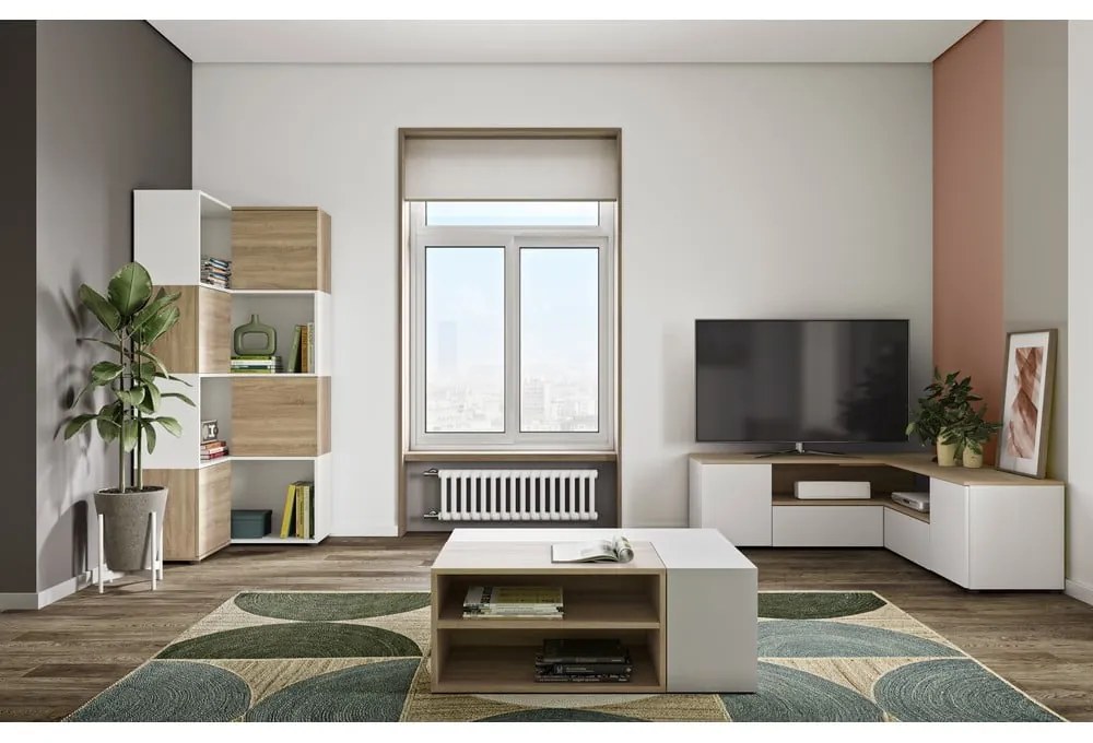 TV stolík v dekore duba v bielo-prírodnej farbe 130x46 cm Angle – TemaHome
