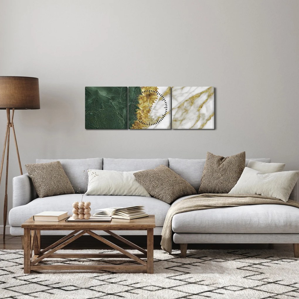Obraz - Zelený mramor N⁰1 (s hodinami) (90x30 cm)