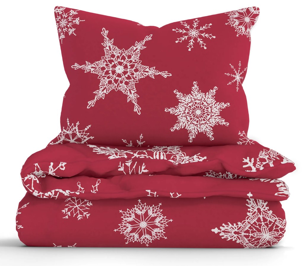 Vianočné bavlnené obliečky Renforcé - Snehové vločky červené