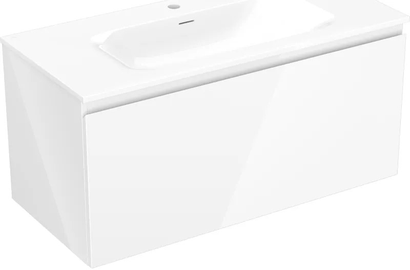 Mexen Orio, kúpeľňová skrinka 100 cm s umývadlom Vela, 1 zásuvka, biela lesklá, 91A10-10047-1-BF00-W23M00