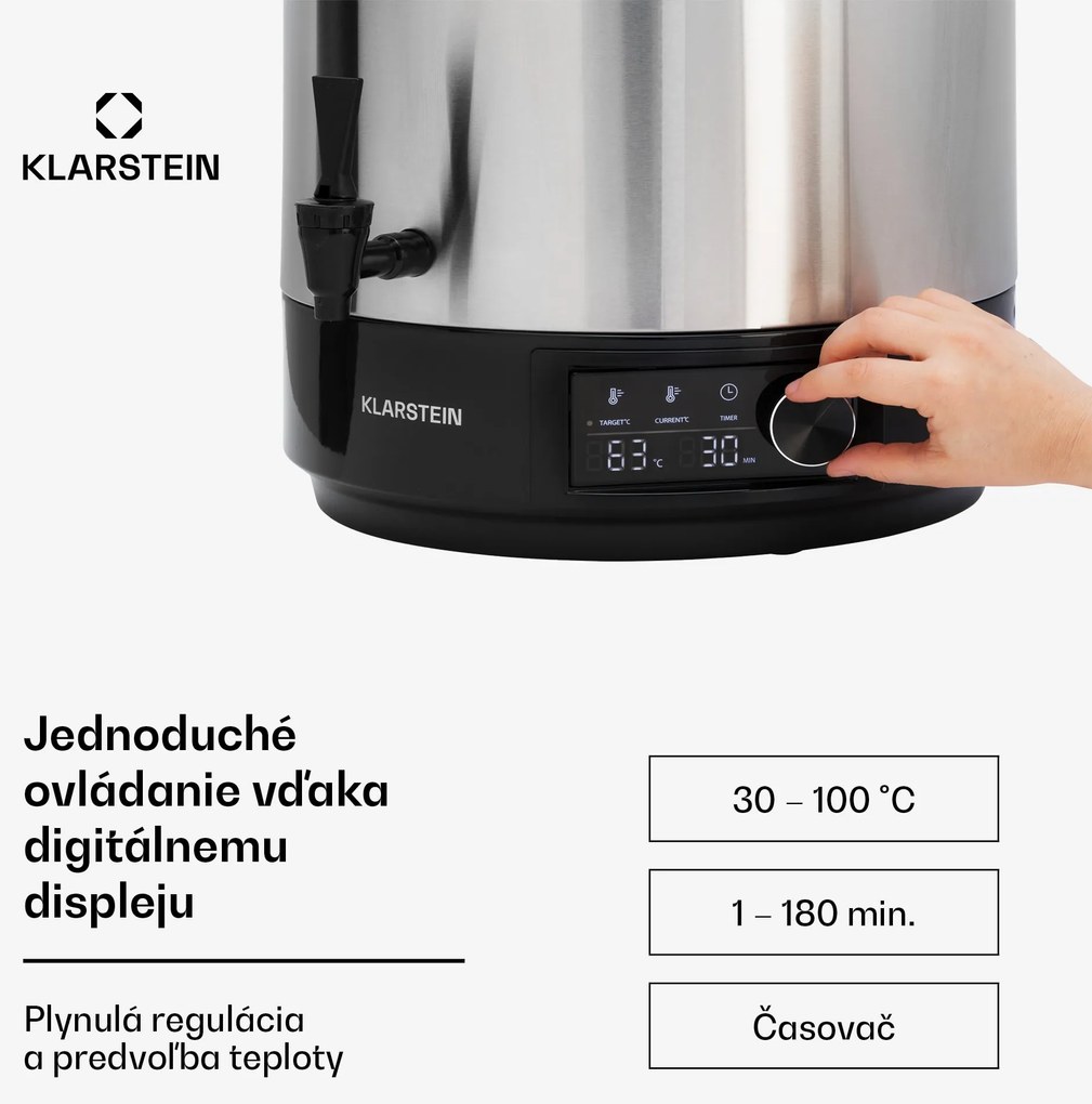 Klarstein Abbey 40, zavárací hrniec, dávkovač nápojov, 40 l, 100 °C, 180 min, nehrdzavejúca oceľ