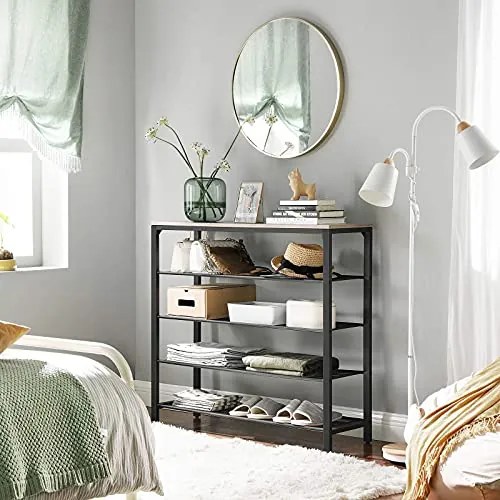 Botník, 4 drôtené police, sivo-čierna farba, 100x92,5x30cm