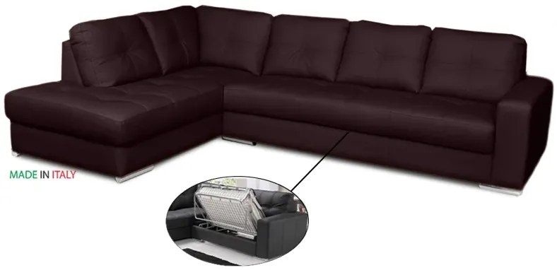 Kožená sedacia súprava s rozkladom na každodenné spanie ALEXIE – rohová, ľavá, vínová (bordeaux 305)