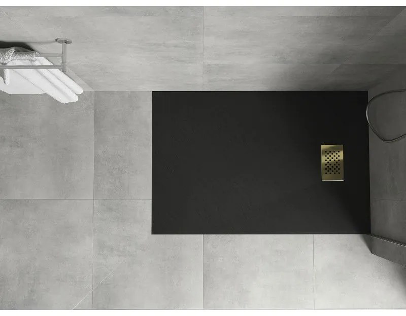 Mexen Hugo, obdĺžniková sprchová vanička SMC 130 x 80 cm, čierna, zlatá krytka, 42708013-G