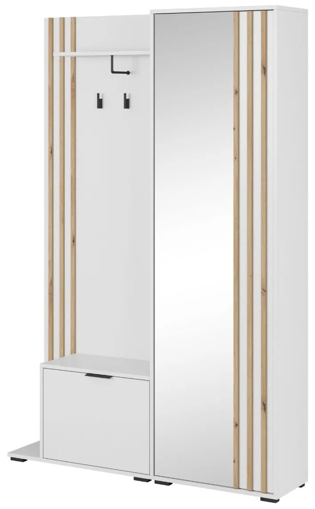 Šatníková skriňa Nelly do predsiene so zrkadlom a vešiakmi, biela