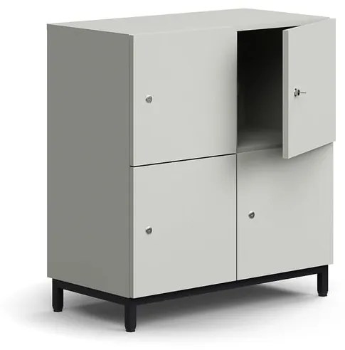 Priehradková skriňa QBUS, 4 uzamykateľné priehradky, s nožičkami, 868x800x420 mm, čierna, svetlošedá