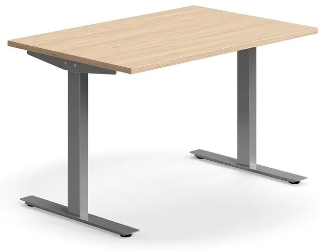 Kancelársky stôl QBUS, rovný, 1200x800 mm, T-rám, strieborný rám, dub