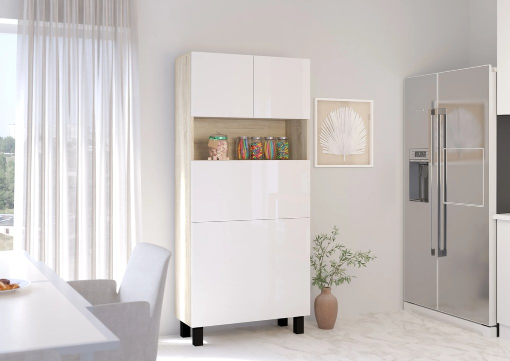 PC stolík Home (biela lesklá + dub sonoma). Akcia -22%. Vlastná spoľahlivá doprava až k Vám domov. 1124934