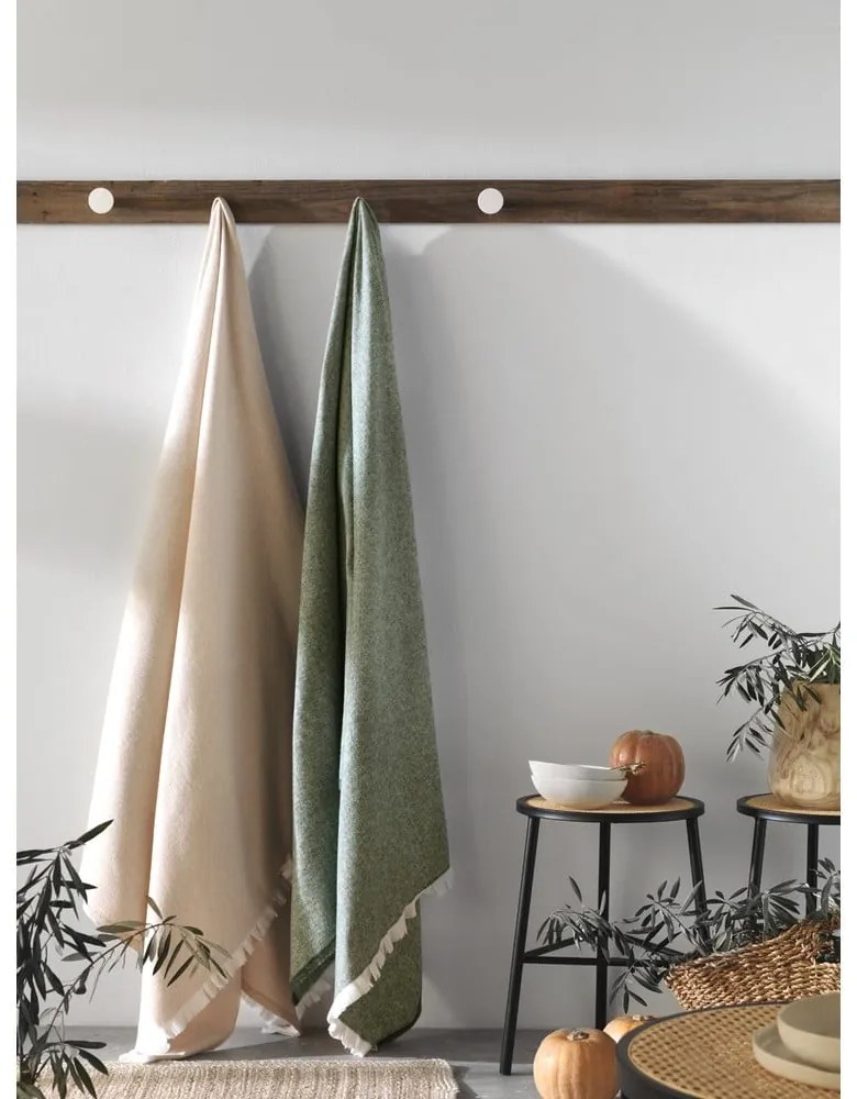 Modrý pléd s podielom bavlny Euromant Linen, 140 x 180 cm