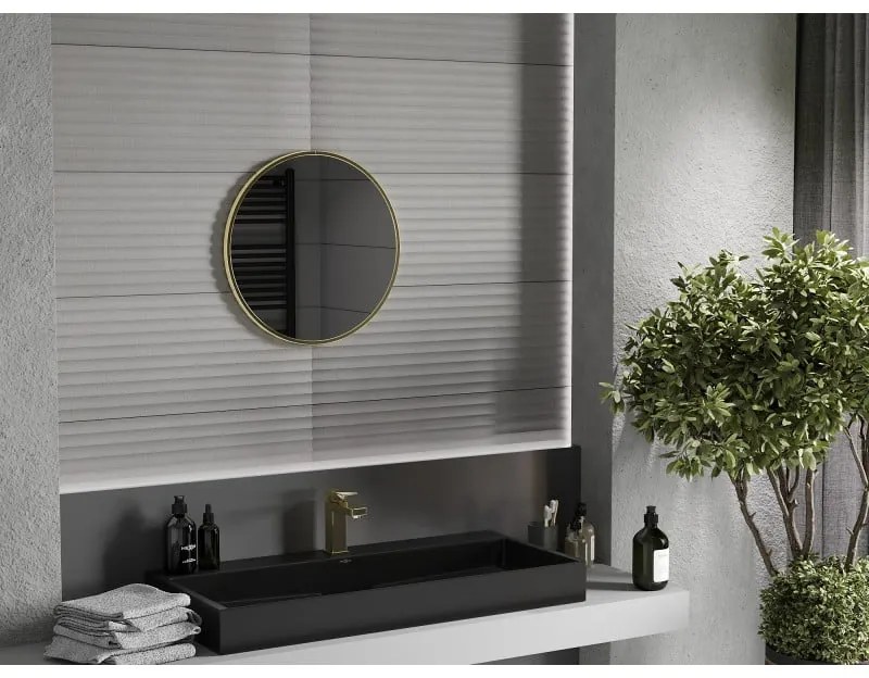 Mexen Loft, okrúhle kúpeľňové zrkadlo 50 cm, farba rámu zlatá lesklá, 9850-050-050-000-50