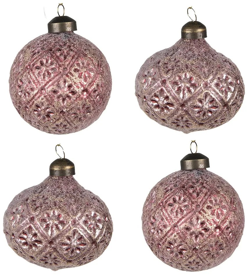 Sada 4ks červená vianočná sklenená ozdoba gule - Ø 8*8 cm