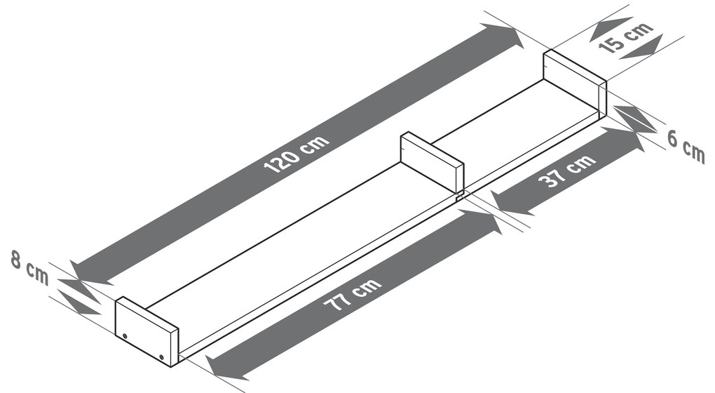 Nástenná polička, cca 120 cm