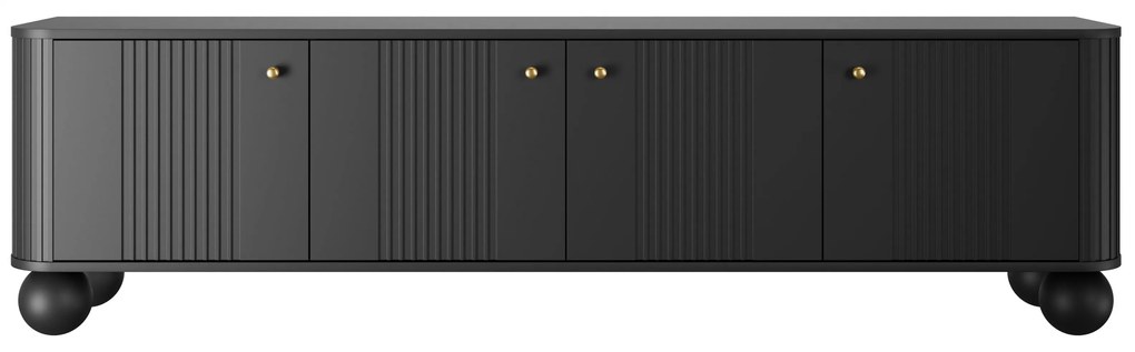 TV stolík Vespera 4D 187 cm - čierna / zlatá / guľaté nohy