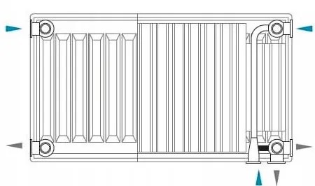 Invena Prov V22, panelový oceľový radiátor 600x2200 mm, 3648W, pre spodné a bočné pripojenie, biela, INV-UG-93-622-KPL