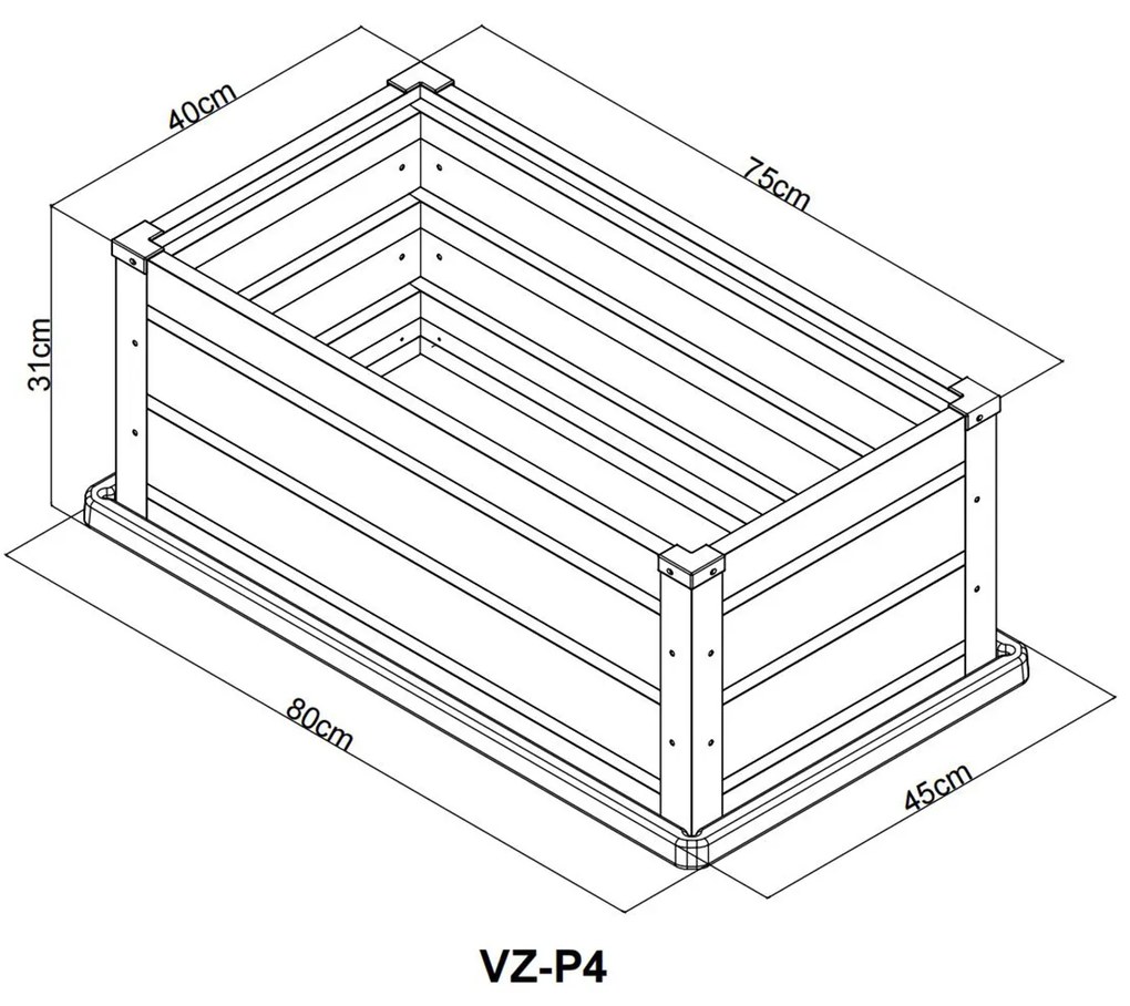 Vyvýšený záhradný záhon so základňou BestBerg VZ-P4 / 80 x 45 x 31 cm / šedá