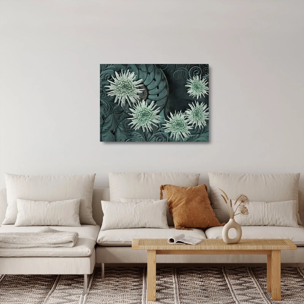 Sklenený obraz - Zelené kvety (70x50 cm)