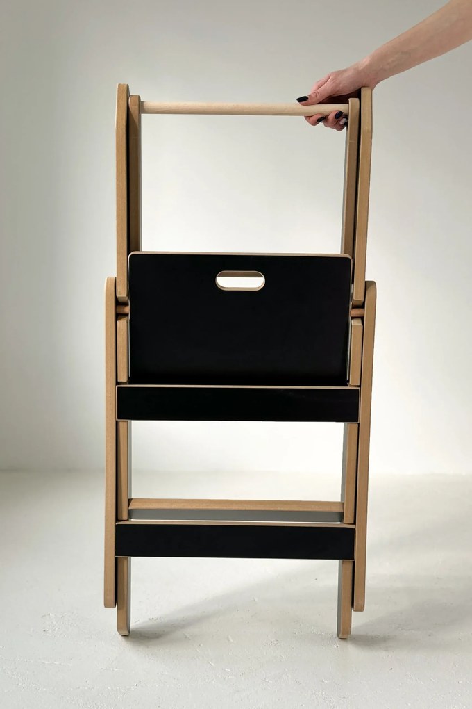 Učiaci montessori detská veža skladacia čierna