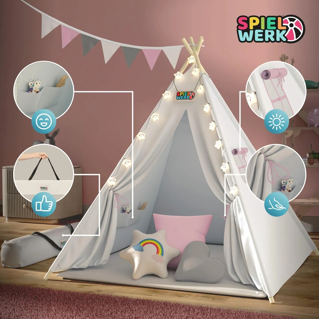 InternetovaZahrada Detský stan Teepee 160x130x130 cm - ružový
