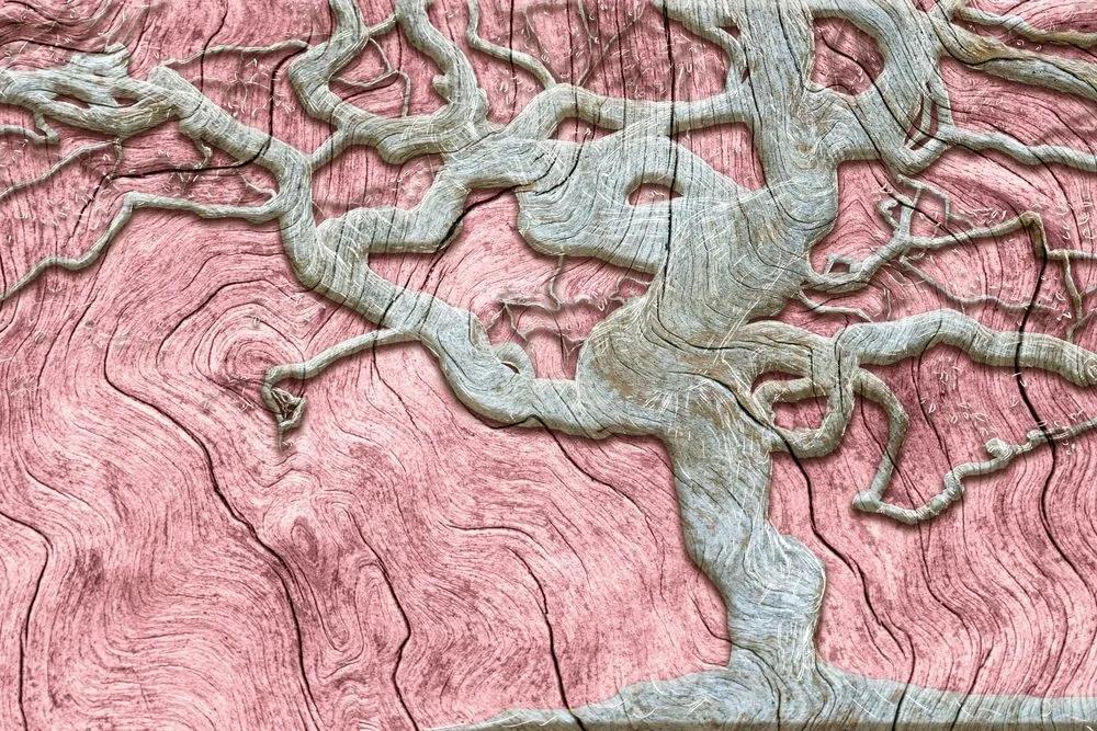 Tapeta abstraktný strom na dreve s ružovým kontrastom - 225x150