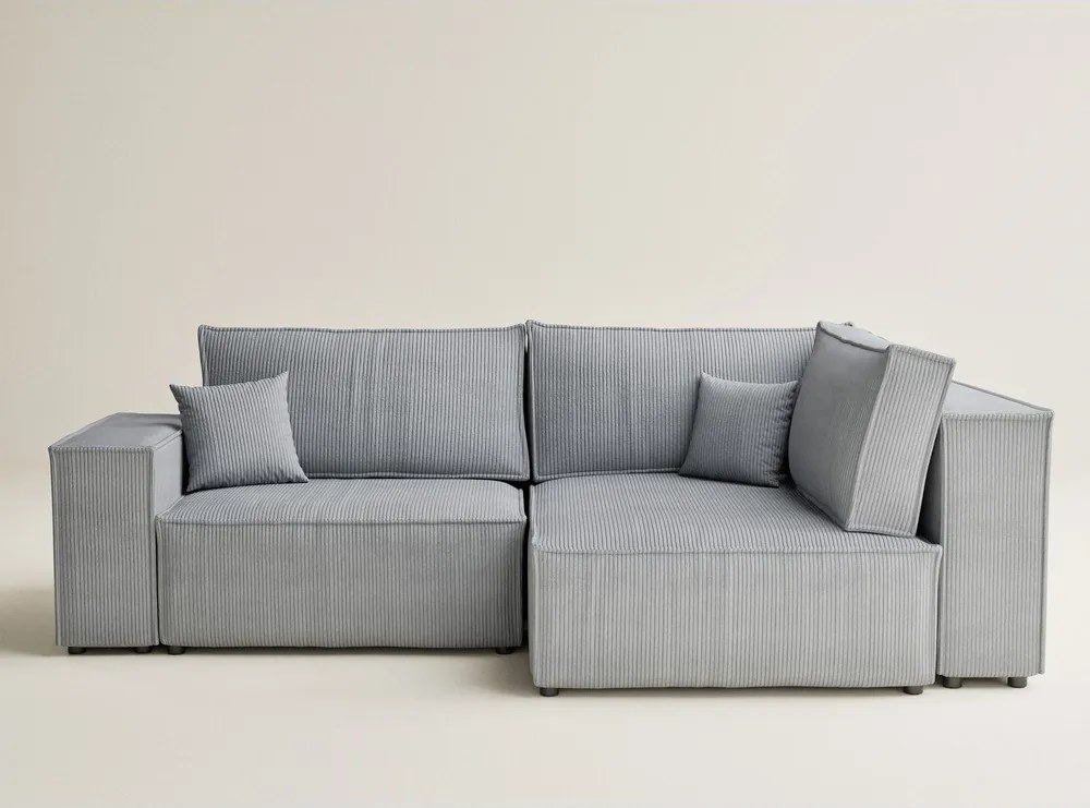 Sivá menčestrová rozkladacia/s úložným priestorom rohová pohovka (pravý roh/do L) Tonga – Maison de Rêve