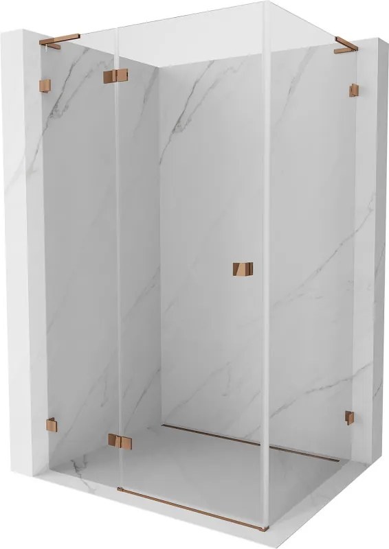 Mexen Lunar L, sklápací sprchový kút ľavý 75 x 80 cm, 8mm číre sklo, ružové zlato profil, 834L-075-080-60-00-L