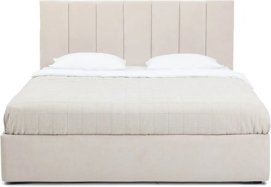 Béžová čalúnená dvojlôžková posteľ s úložným priestorom s matracom/s roštom 180x200 cm Thessa Bold Line – Bonami Selection
