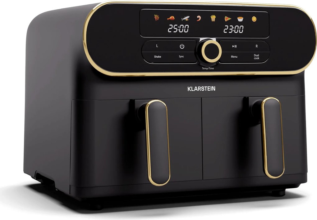 Klarstein AuraAir Color Touch teplovzdušná fritéza, 2 komory, 11 l, 1700 W, 80 - 200 °C, 8 programov