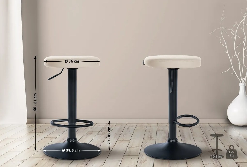 Barová stolička Ponte - koženka, čierny rám - Krémová