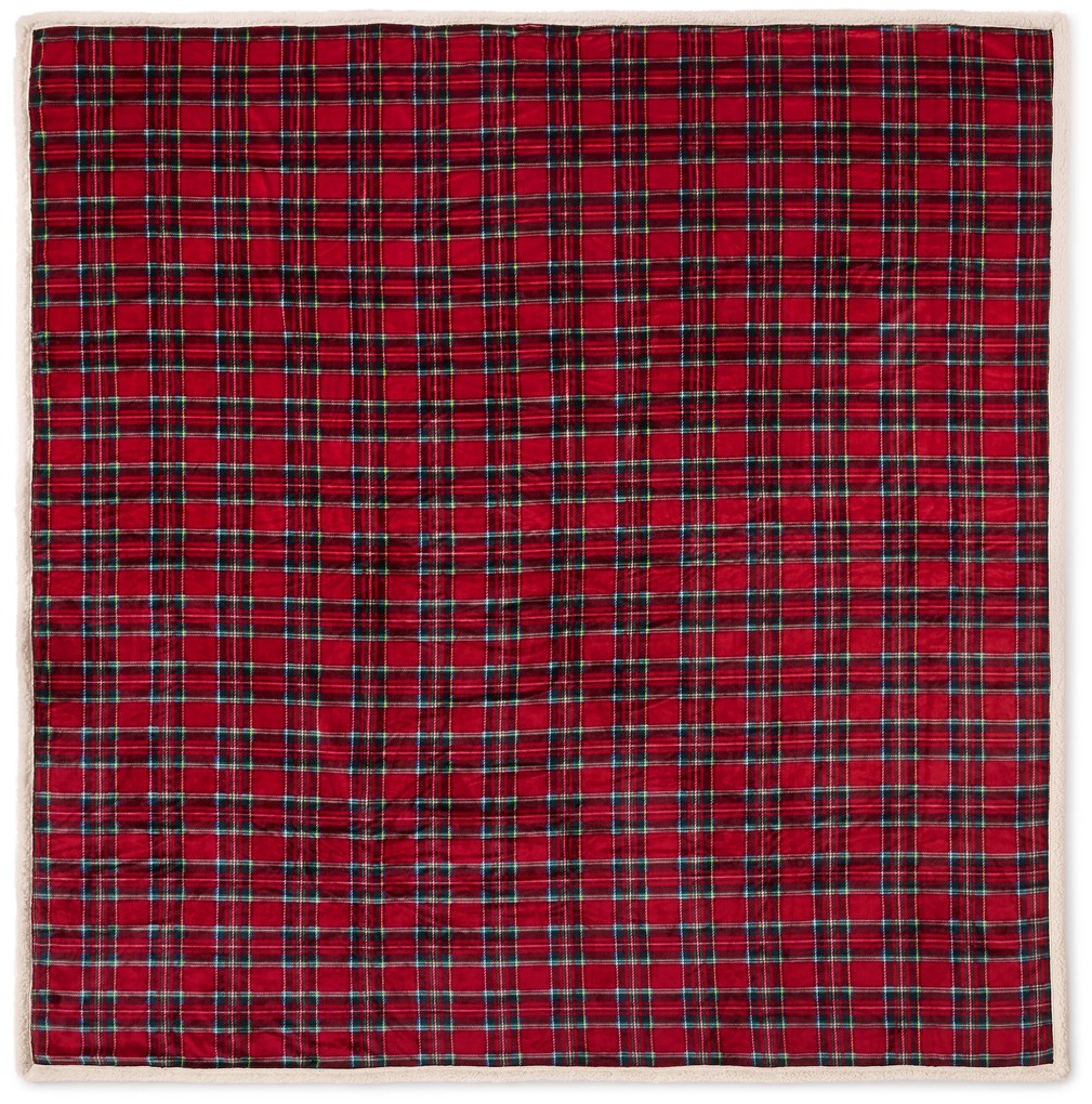 Plyšová károvaná obojstranná deka, červená