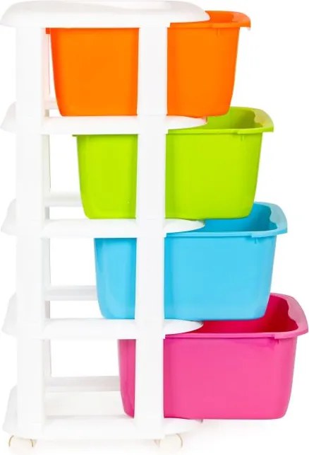 Pojazdný regál so 4 zásuvkami na kolieskach, plastový