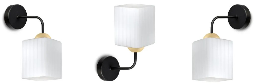 Nástenné svietidlo Riffle Square, 1x biele sklenené tienidlo, b/g