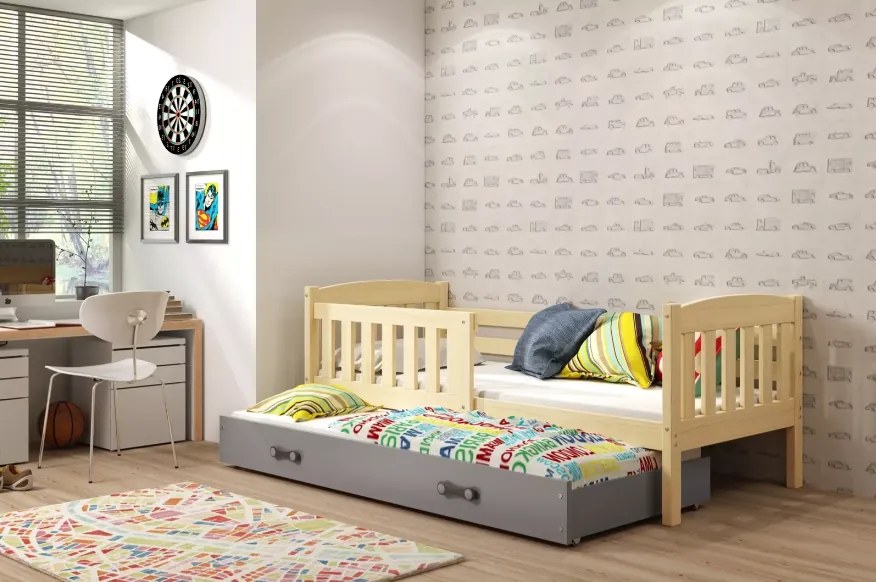 Interbeds Jednolôžková posteľ Kubus3 Prírodná pre teenagerov 160x80 s matracom, rozkladacia - grafitová