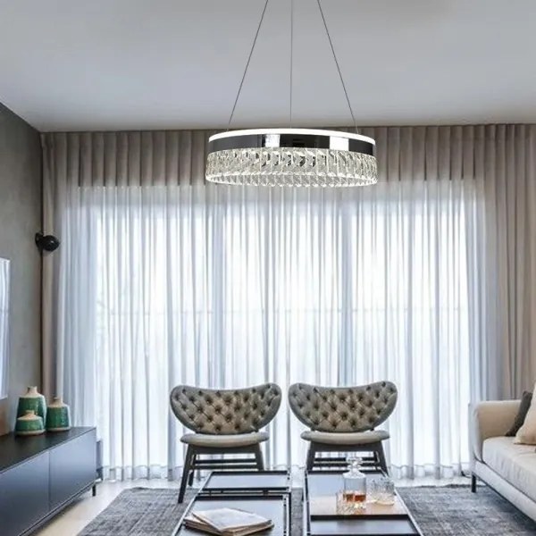 LED Stmievateľný luster na lanku LED/90W/230V 3000-6500K chróm + diaľkové ovládanie