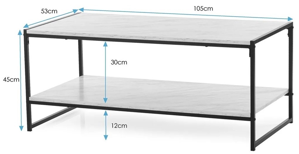 Konferenčný stolík COXE s doskou v dekore mramor 105x53 cm