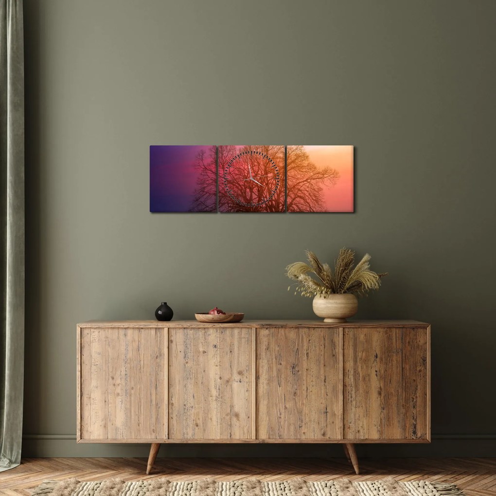 Obraz stromov v hmle (s hodinami) (90x30 cm)