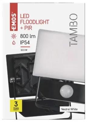 EMOS Vonkajší LED nástenný reflektor s čidlom TAMBO, 10W, neutrálna biela, čierny, IP54
