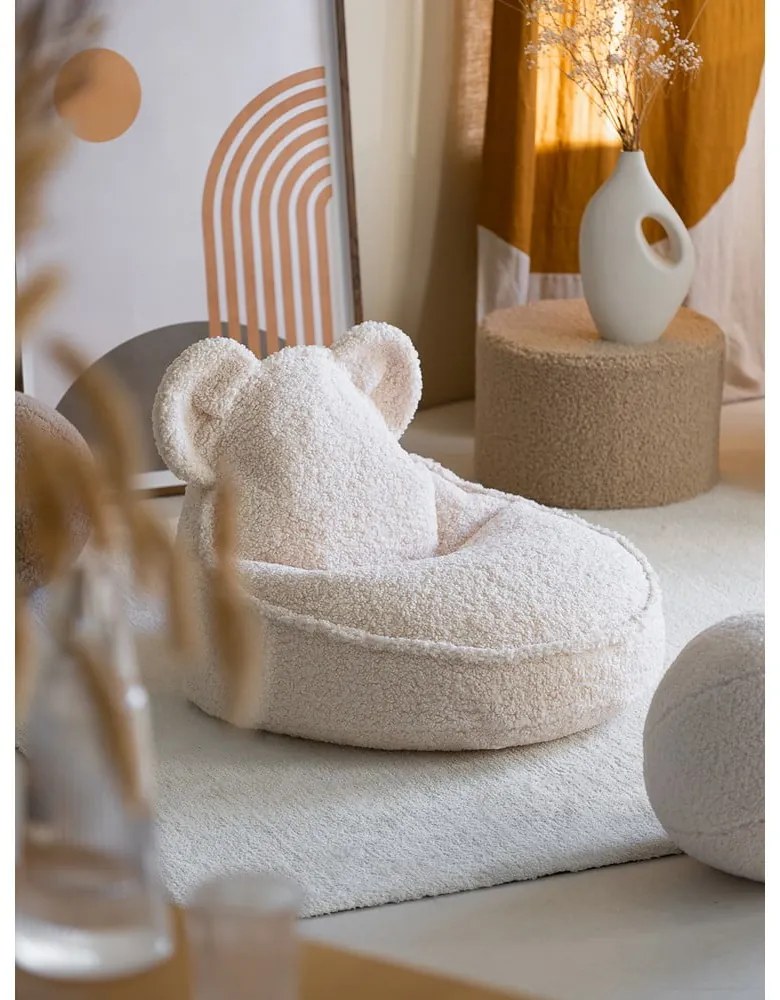 Krémový detský sedací vak z textílie buklé Bear – Wigiwama