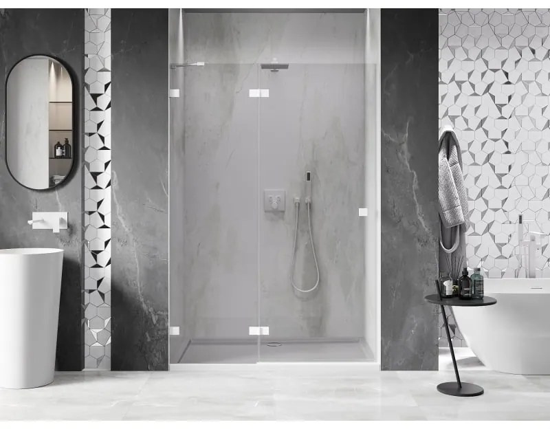 Mexen, Mexen Lunar ľavé otočné sprchové dvere 135 cm, transparentné, biele - 834-135-000-20-00-L