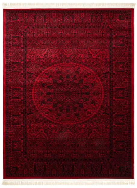 Koberec ORIENT 6039 so strapcami, rám / orientálny / rozeta, bordový / čierny
