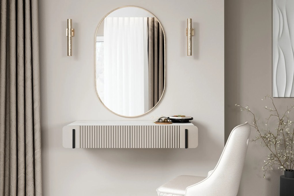 Závesný toaletný stolík Malmi 100 cm - kašmírová / crema bianca / čierna