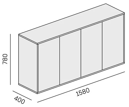 PLAN Kancelárska skrinka s dverami LAYERS, dlhá, 1582 x 400 x 777, dub prírodný / dub morený