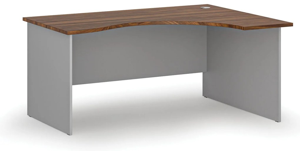 Ergonomický kancelársky písací stôl PRIMO GRAY, 160x120 cm, pravý, sivá/orech