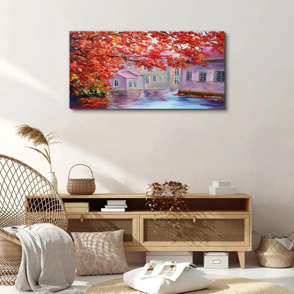 Obraz Canvas Maľovanie stromov domov