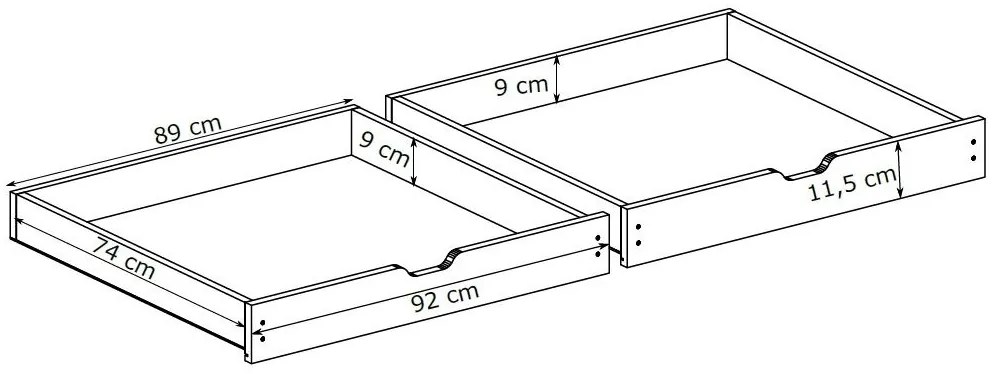 Detská poschodová posteľ z masívu borovice EMIL s prístelkou a šuplíky - 200x90 cm - prírodná