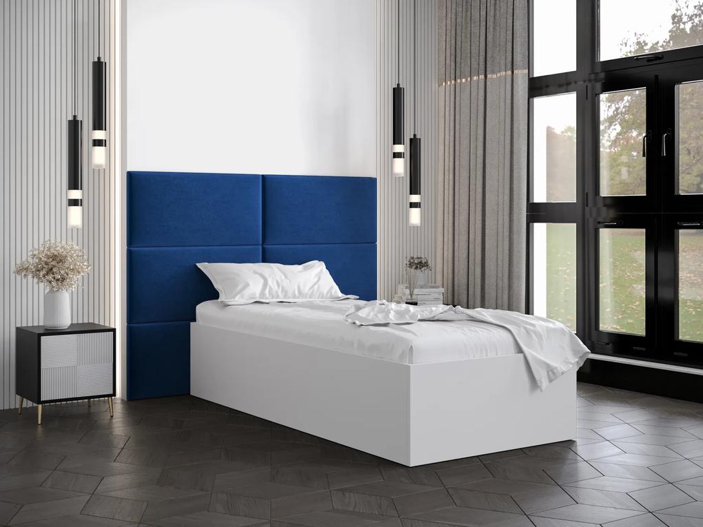 Jednolôžková posteľ s čalúneným čelom 90 cm Brittany 2 (biela matná + modrá) (s roštom). Vlastná spoľahlivá doprava až k Vám domov. 1045915