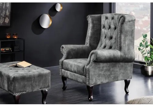 Kreslo 43520 Chesterfield Zamat šedá  - Komfort-nábytok