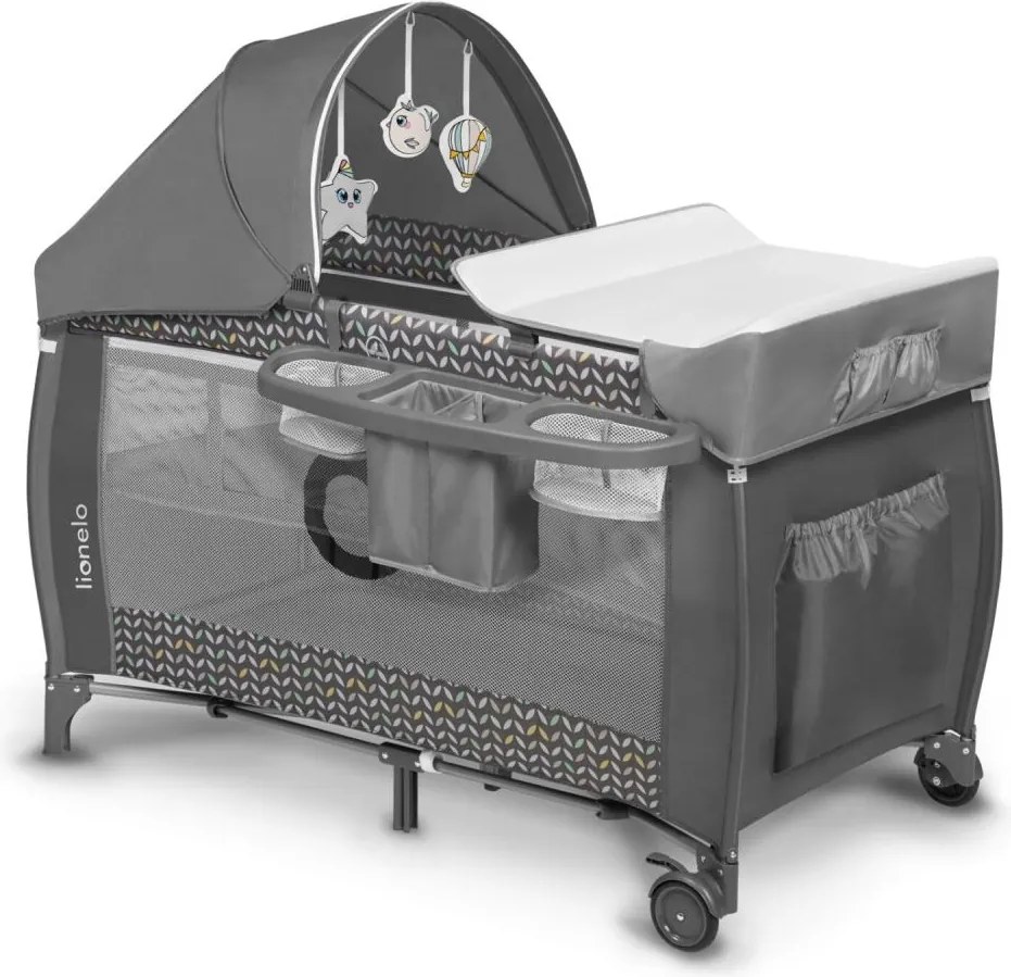 Lionelo - Cestovná postieľka SVEN PLUS sivá