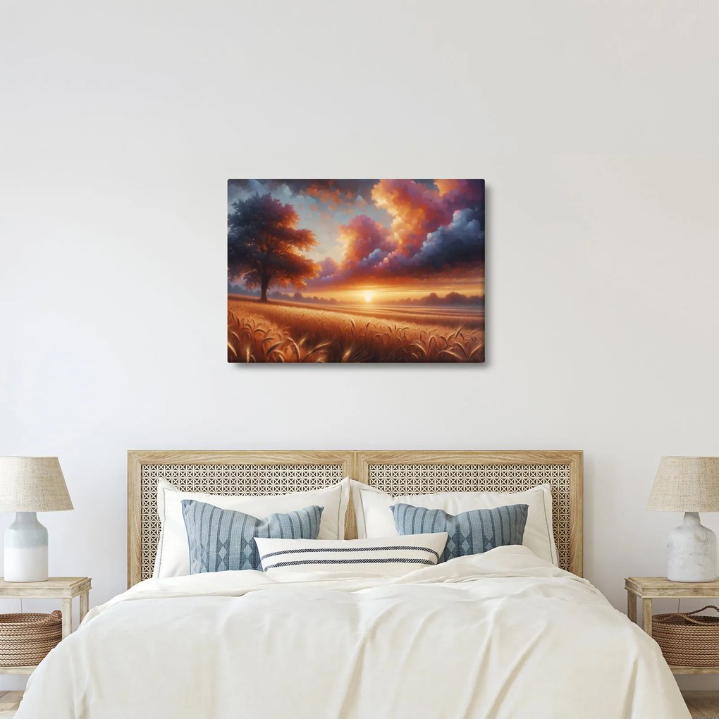 Obraz – Západ slnka na poli (70x50 cm)