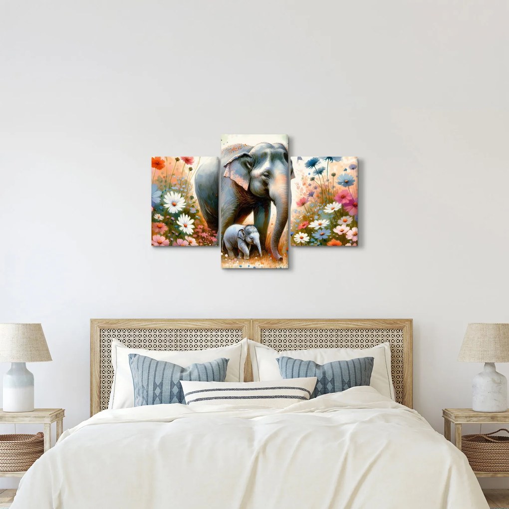 Obraz - Slonia mama, akvarel (90x60 cm)