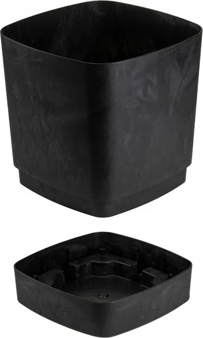 Plastový květináč s podmiskou Cubi 30x30 cm černý beton